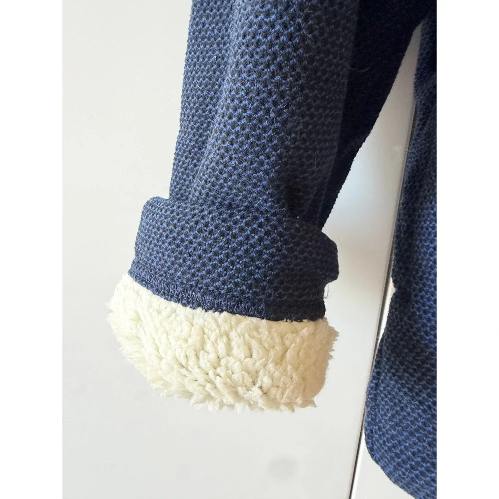 Orvis Navy Sherpa Lined Quarter Zip Pullover Waffle Knit Mens XL